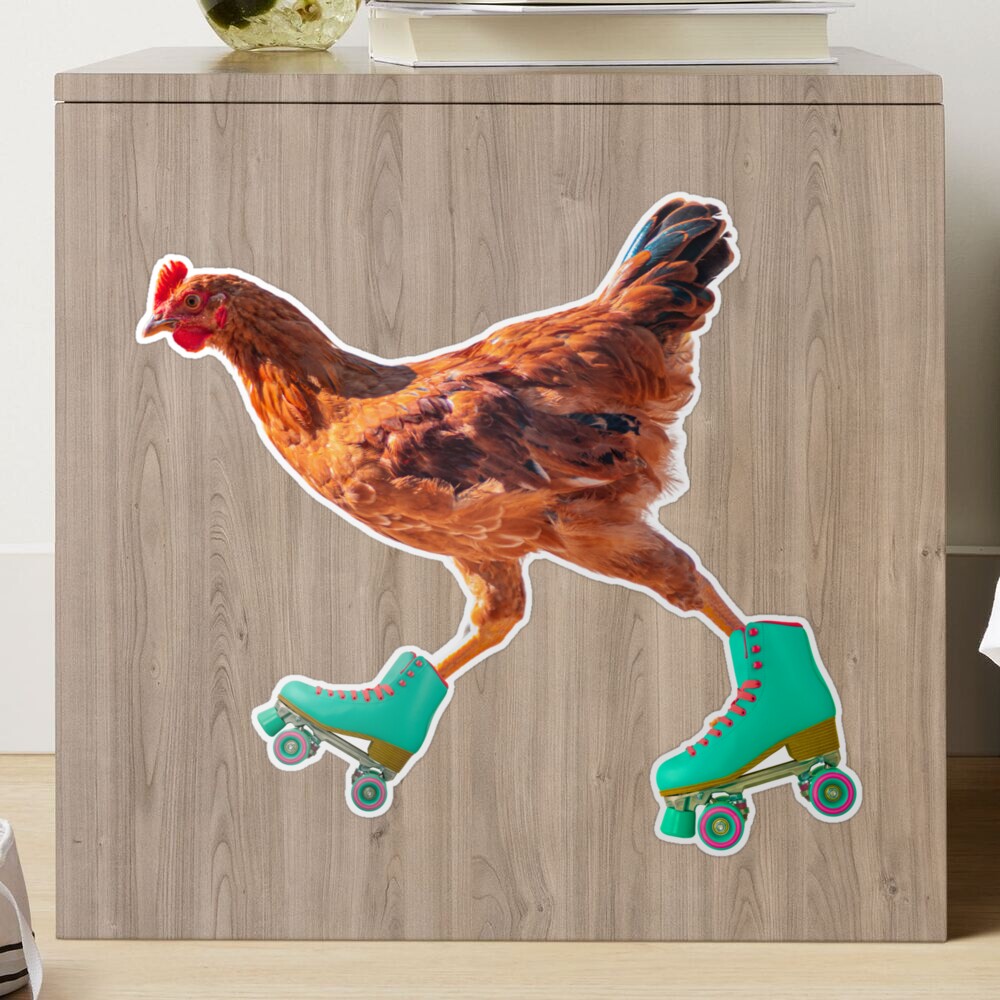 Chicken Wearing Crocs With Chickens On Them Roller Skating Chicken