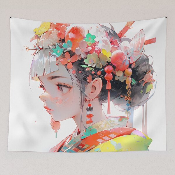 Item preview, Dainty Amber Bloom Kimono Anime Girl designed and sold by bubblegoth.