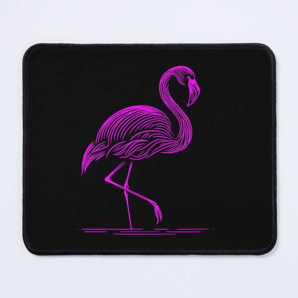 Item preview, Pink flamingo on black background, minimalist graphic art illustration with pink lines designed and sold by CutOriginalArt.