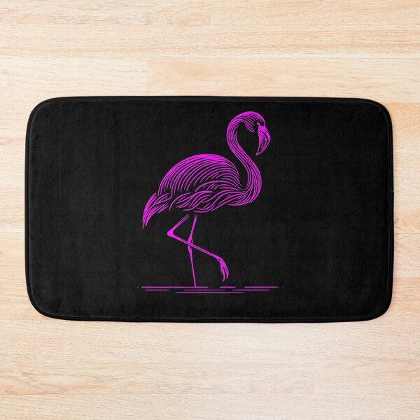 Item preview, Pink flamingo on black background, minimalist graphic art illustration with pink lines designed and sold by CutOriginalArt.