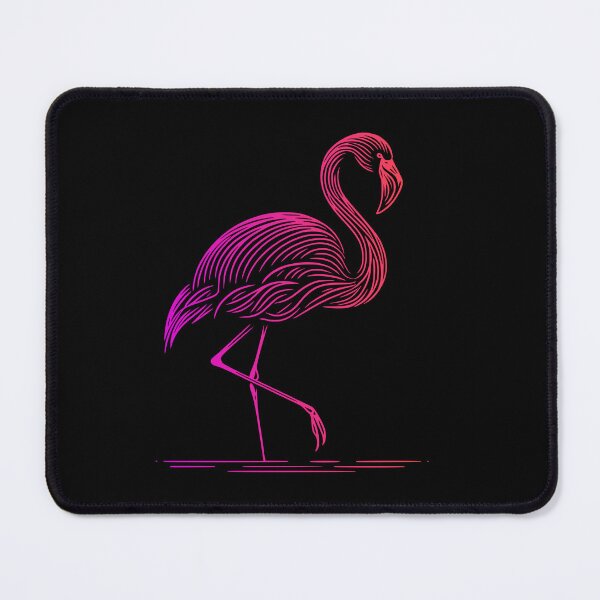 Item preview, Pink flamingo on black background, minimalist graphic art illustration with pink lines designed and sold by CutOriginalArt.