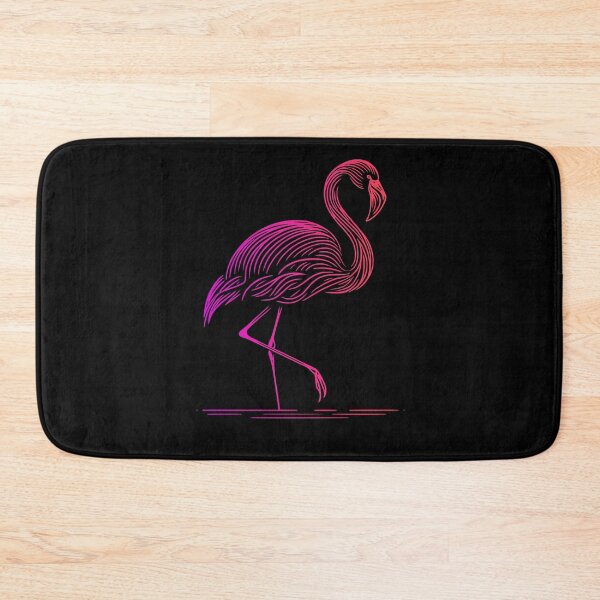 Item preview, Pink flamingo on black background, minimalist graphic art illustration with pink lines designed and sold by CutOriginalArt.