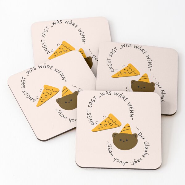 Item preview, Angst sagt "Was wäre wenn", Glaube sagt "Auch wenn" | Cute Joyful Pizza and Bear Party Illustration designed and sold by RM-Journey.