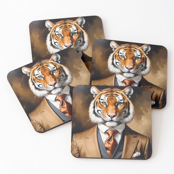 Item preview, The Distinguished Gentleman: Sophisticated Tiger in Suit Portrait designed and sold by Very Peculiar.