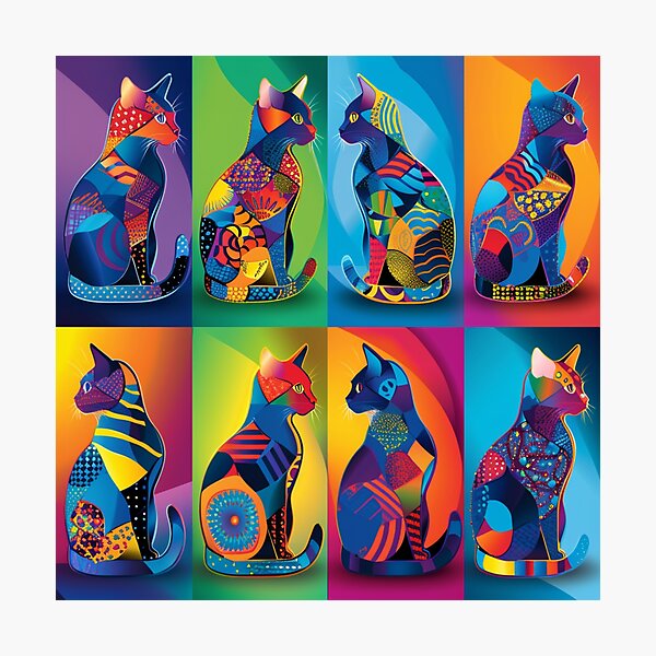 Vista previa del artículo con la obra «Retrato de gato psicodélico de neón», diseñado y vendido por NDaZone.