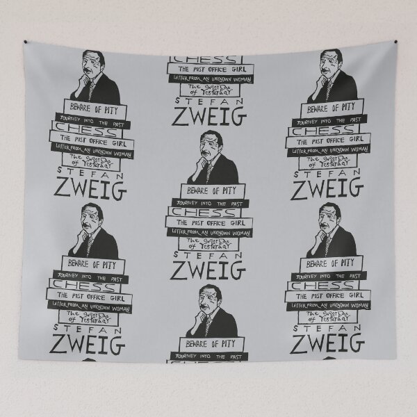 Artikelvorschau, Stefan Zweig Portrait mit Bücherstapel Linolschnitt entworfen und verkauft von louweasely.