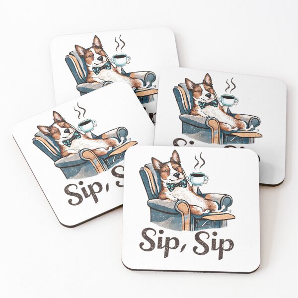 Item preview, Dog drinking coffee, sip sip designed and sold by BlissfulBlossom.