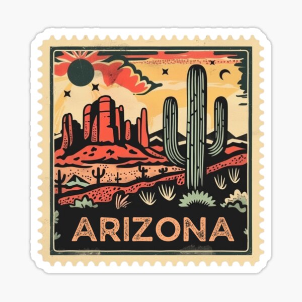 Vista previa del artículo con la obra «Arte vintage del sello del paisaje del desierto de Arizona», diseñado y vendido por tiigerdad.