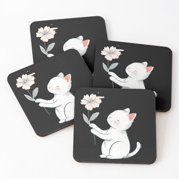 Item preview,  white cute cat holding pink flower designed and sold by mando24895.