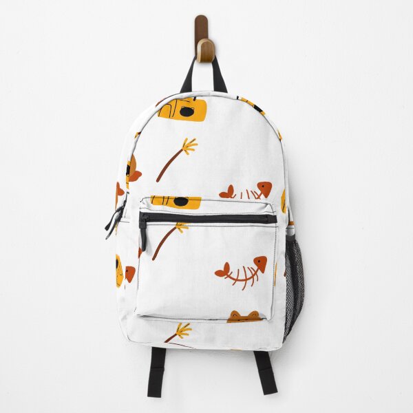 Item preview, Cheerful Pet: Cartoon Cat, Fishbone, Carrier Backpack, and Treats | White Background designed and sold by RM-Journey.