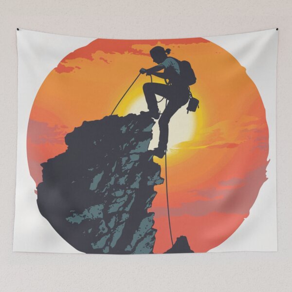 Item preview, Climber scaling rocky cliff sunset backdrop Active Outdoors Inspired Art designed and sold by CDC40.