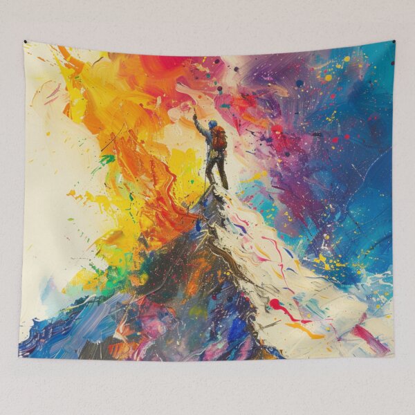 Item preview, Climber reaching summit burst colour Active Outdoors Inspired Art designed and sold by CDC40.