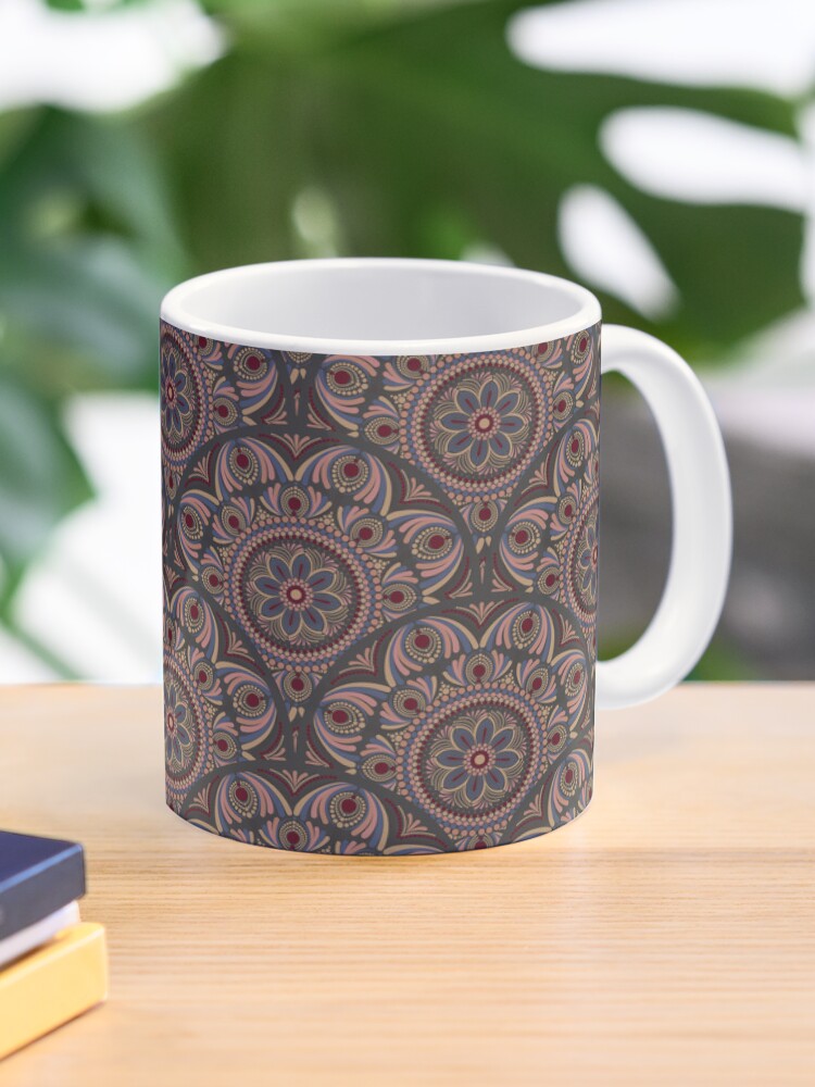 Coffee Mug, Royal Circle Rosette Dot Mandala Art Deco Scallop designed and sold by Triplicate Limited