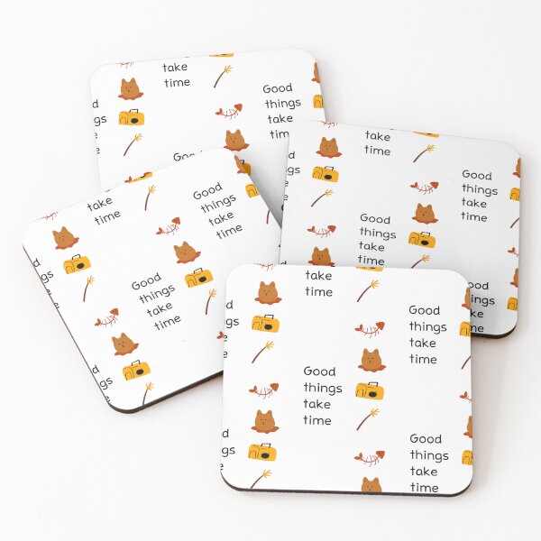 Item preview, Good things take time | Cartoon Cat, Fishbone, Carrier Backpack, and Treat Illustration designed and sold by RM-Journey.