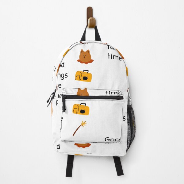 Item preview, Good things take time | Cartoon Cat, Fishbone, Carrier Backpack, and Treat Illustration designed and sold by RM-Journey.