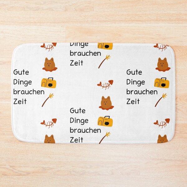 Artikelvorschau, Gute Dinge brauchen Zeit | Cartoon-Katze, Fischgräte, Tragerucksack und Leckerli-Illustration entworfen und verkauft von RM-Journey.