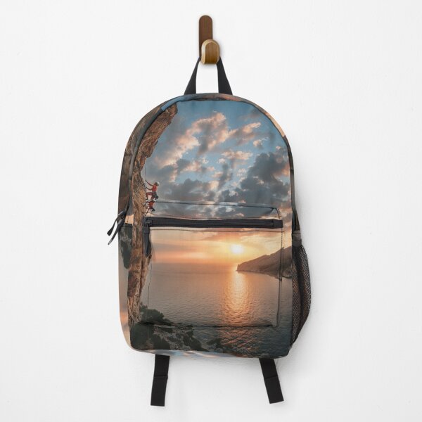 Item preview, Climber ascending rocky cliff dramatic sunset Active Outdoors Inspired Art designed and sold by CDC40.