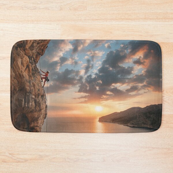 Item preview, Climber ascending rocky cliff dramatic sunset Active Outdoors Inspired Art designed and sold by CDC40.
