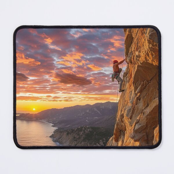 Item preview, Climber ascending rocky cliff dramatic sunset Active Outdoors Inspired Art designed and sold by CDC40.