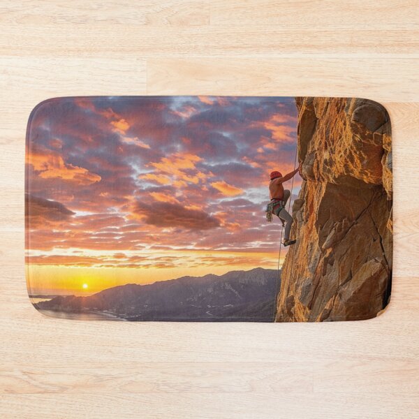 Item preview, Climber ascending rocky cliff dramatic sunset Active Outdoors Inspired Art designed and sold by CDC40.