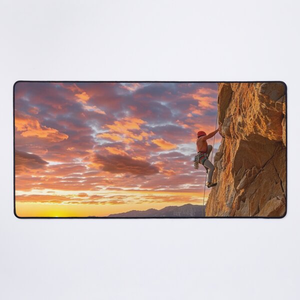 Item preview, Climber ascending rocky cliff dramatic sunset Active Outdoors Inspired Art designed and sold by CDC40.
