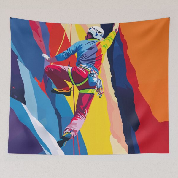 Item preview, Climber tackling challenging route bold colours Active Outdoors Inspired Art designed and sold by CDC40.