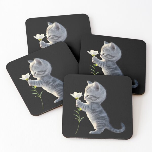 Item preview, Little Cat Playing Flowers and gray kitten with white flower designed and sold by mando24895.