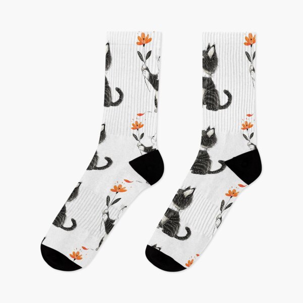 Item preview, Curious kitten looking at orange flower black and white  designed and sold by mando24895.