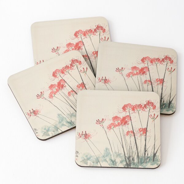 Item preview, Red spider lily Japanese woodblock designed and sold by molly-josh-art.