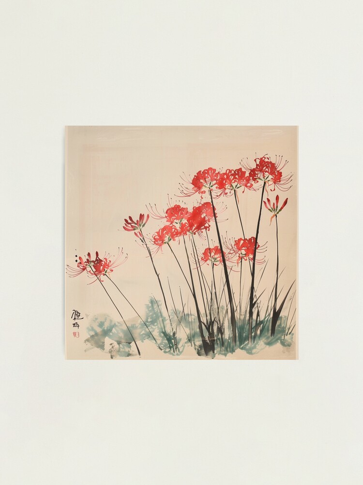 Red spider lily Japanese woodblock