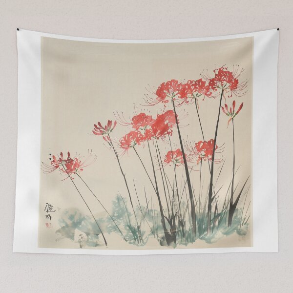 Item preview, Red spider lily Japanese woodblock designed and sold by molly-josh-art.