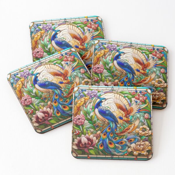 Item preview, AI Art Deco Peacock Glass Panel Design designed and sold by hermosaman.