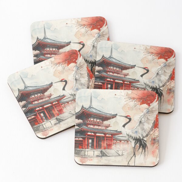 Item preview, Japanese temple and crane water colour designed and sold by molly-josh-art.
