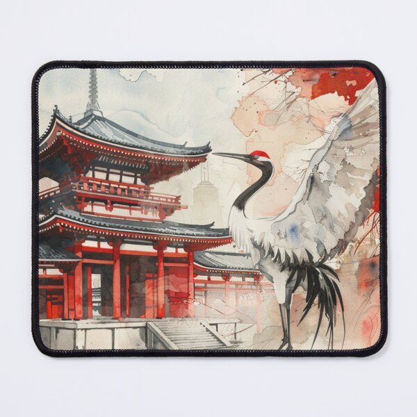 Item preview, Japanese temple and crane water colour designed and sold by molly-josh-art.