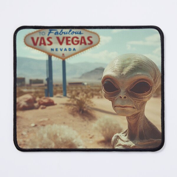 Item preview, Sad Alien Extraterrestrial Near The Las Vegas Sign, Sci Fi Art Print, Space Alien designed and sold by IzabellaBlue.