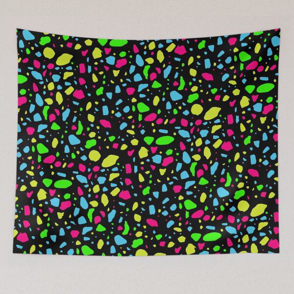 Item preview, Black Neon Multicolor Terrazzo Tile Composition Seamless Textile designed and sold by Alchemy-A-La-G.