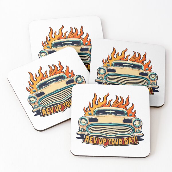 Item preview, Retro Hot Rod with Flames - Rev Up Your Day designed and sold by NiftyWrx.