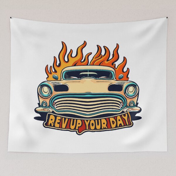 Item preview, Retro Hot Rod with Flames - Rev Up Your Day designed and sold by NiftyWrx.