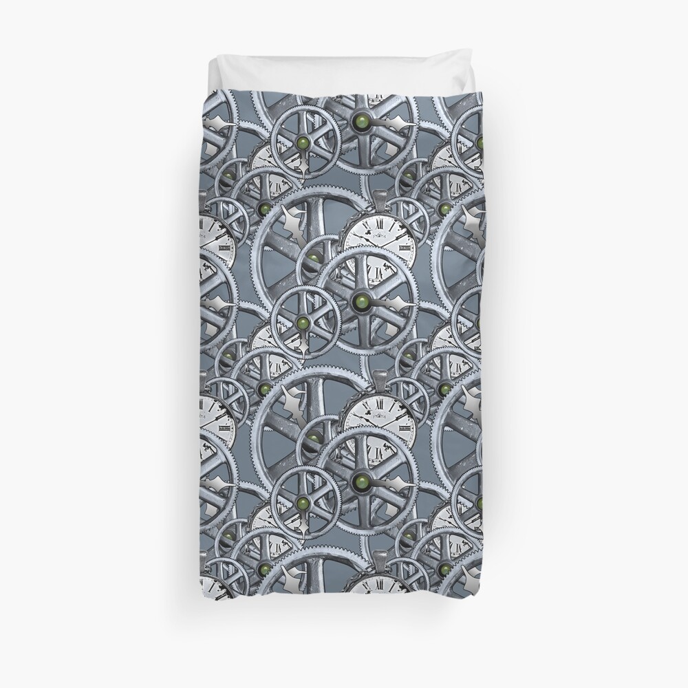 Gears and Time in Blue and Purple Duvet Cover