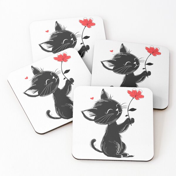 Item preview, Black cat holding red flower looking up designed and sold by mando24895.