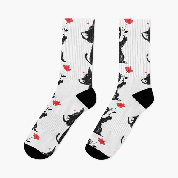 Item preview, Black cat holding red flower looking up designed and sold by mando24895.