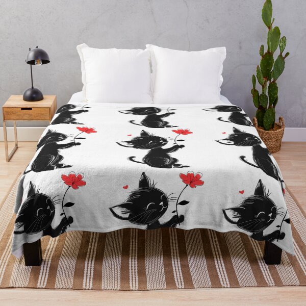 Item preview, Black cat holding red flower looking up designed and sold by mando24895.