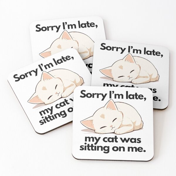 Item preview, sorry i'm late my cat was sitting on me white kitten designed and sold by SparkleShack.