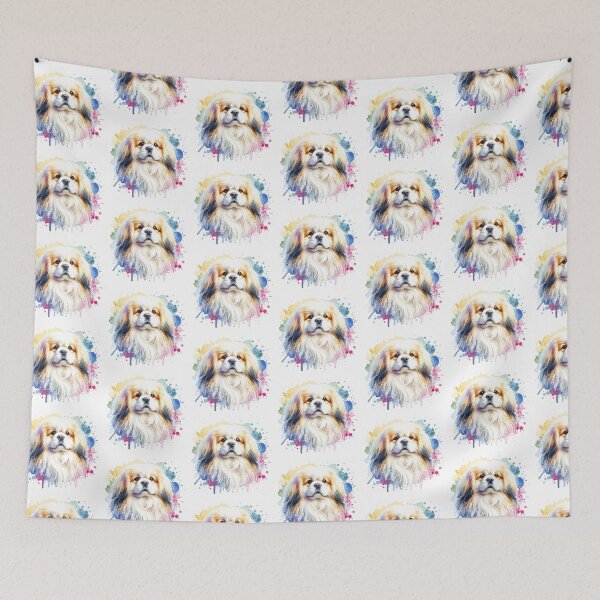 Artikelvorschau, Aquarell Creme und Weiß Tibet Spaniel entworfen und verkauft von TheAnimalZ00.