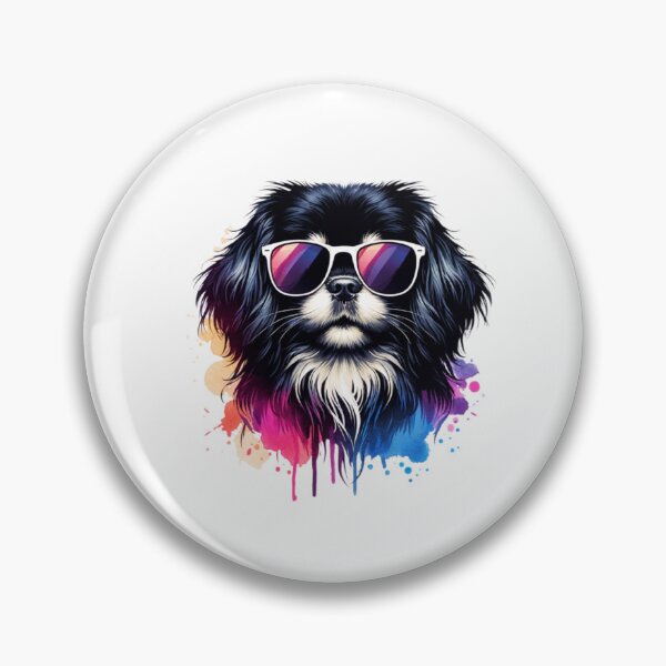 Artikelvorschau, Aquarell Schwarz-Weiß-Tibet-Spaniel mit Sonnenbrille entworfen und verkauft von TheAnimalZ00.