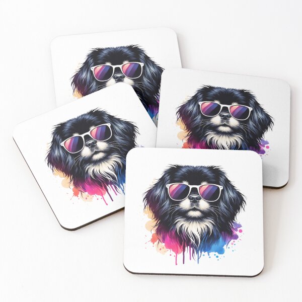 Item preview, Watercolor Black And White Tibetan Spaniel Wearing Sunglasses designed and sold by TheAnimalZ00.