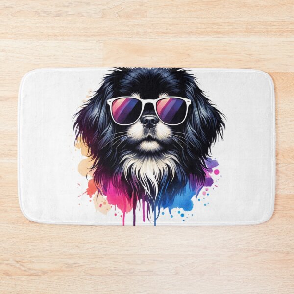 Artikelvorschau, Aquarell Schwarz-Weiß-Tibet-Spaniel mit Sonnenbrille entworfen und verkauft von TheAnimalZ00.