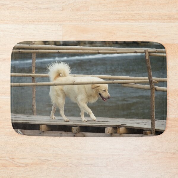 Item preview, Crossing the intrepid dog on the Vang Vieng bamboo suspension bridge designed and sold by franck380.