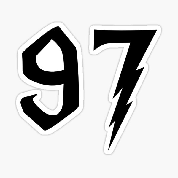97, ninety seven, black, Harry P Sticker