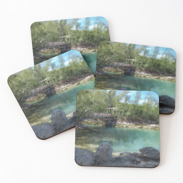 Item preview, Scenic Pond in Coco Cay, Bahamas Oil Painting designed and sold by jrtwynam.